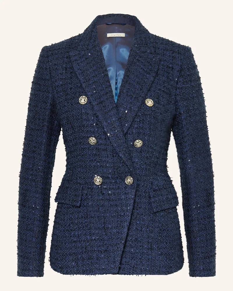 lilienfels Bouclé-Blazer mit Pailletten Dunkelblau