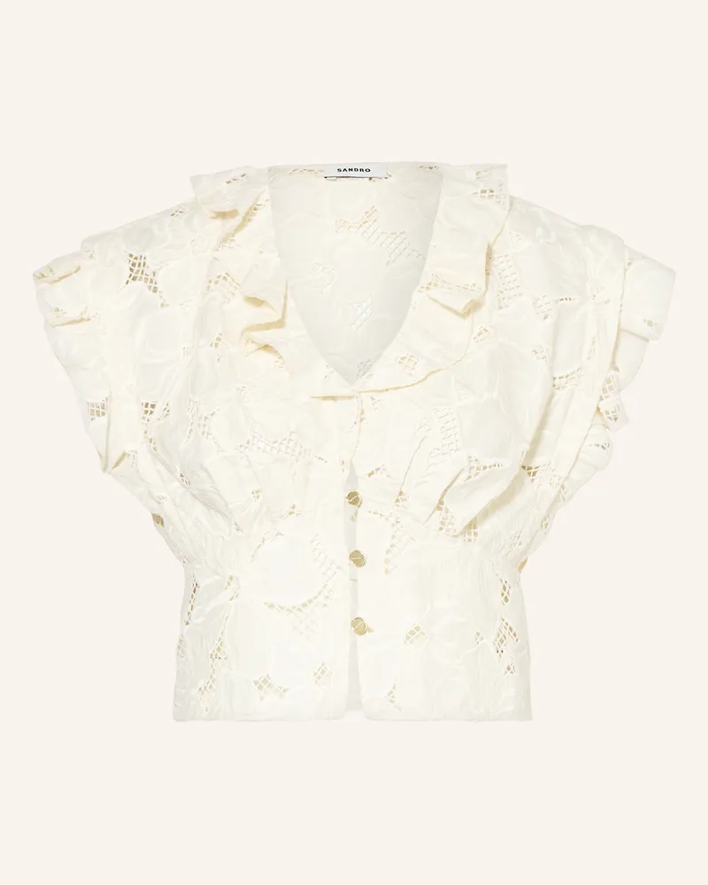 Sandro Bluse aus Spitze mit Volants Ecru