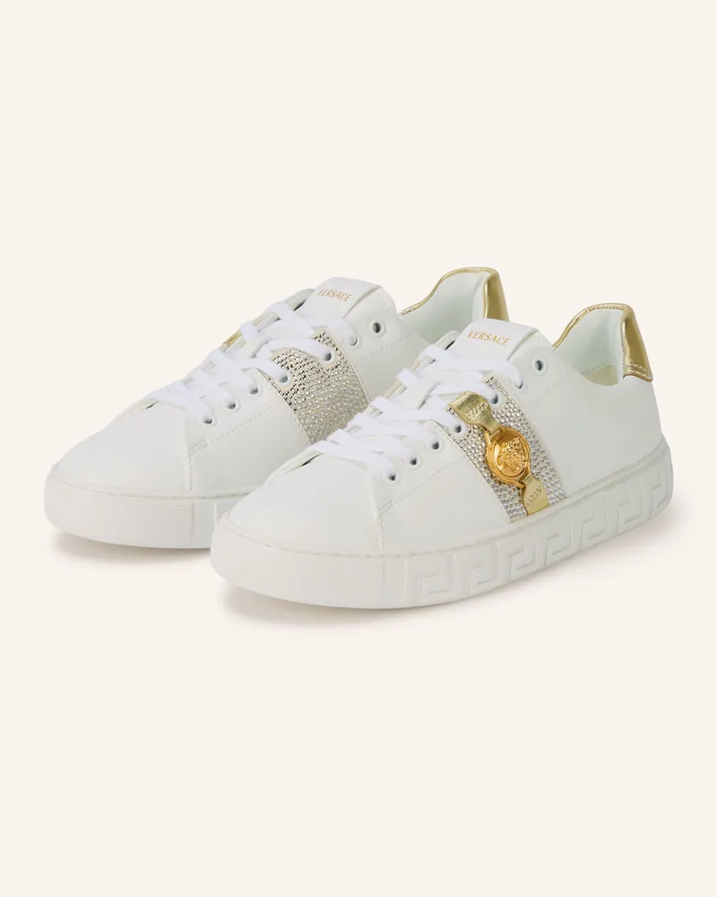 Versace Sneaker Mit Schmucksteinen weiss Weiss