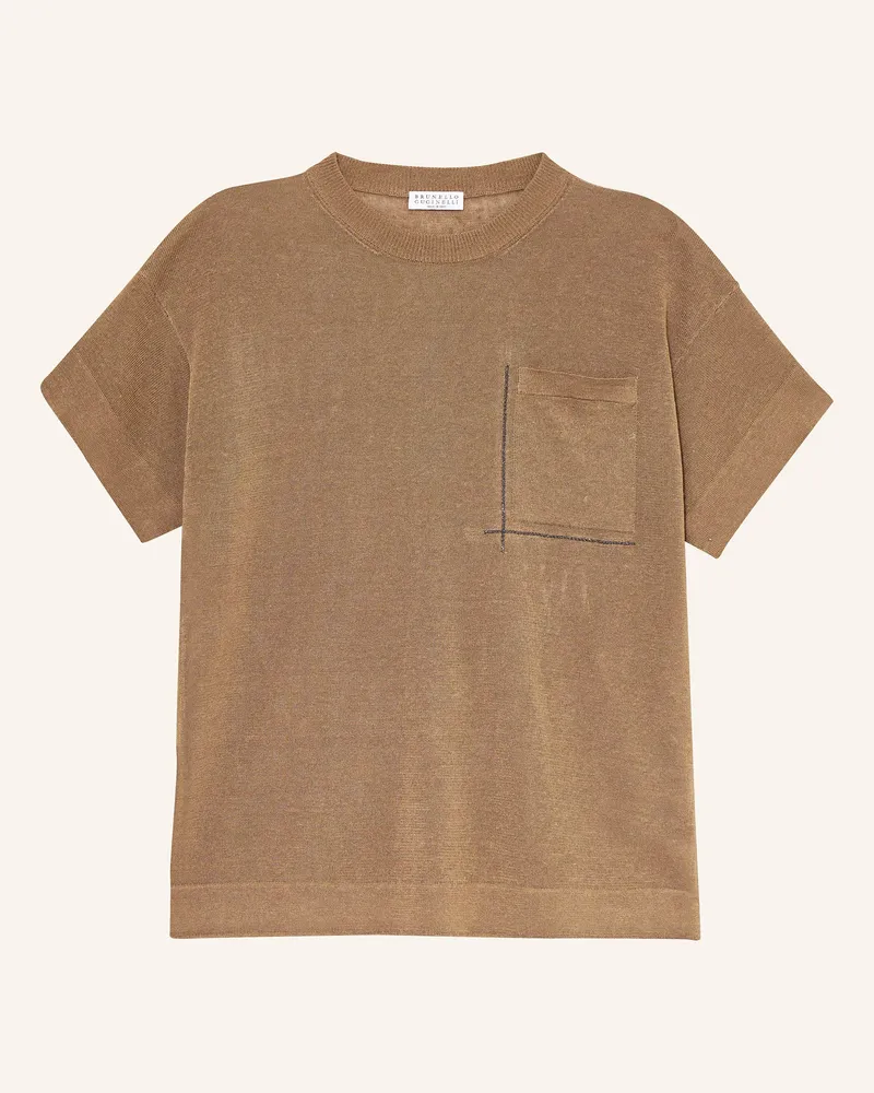 Brunello Cucinelli Strickshirt aus Leinen mit Schmucksteinen Braun
