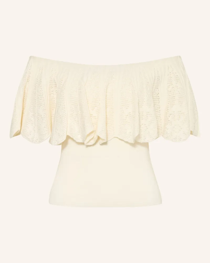 ba&sh Off-Shoulder-Stricktop SALDA mit Volants Creme