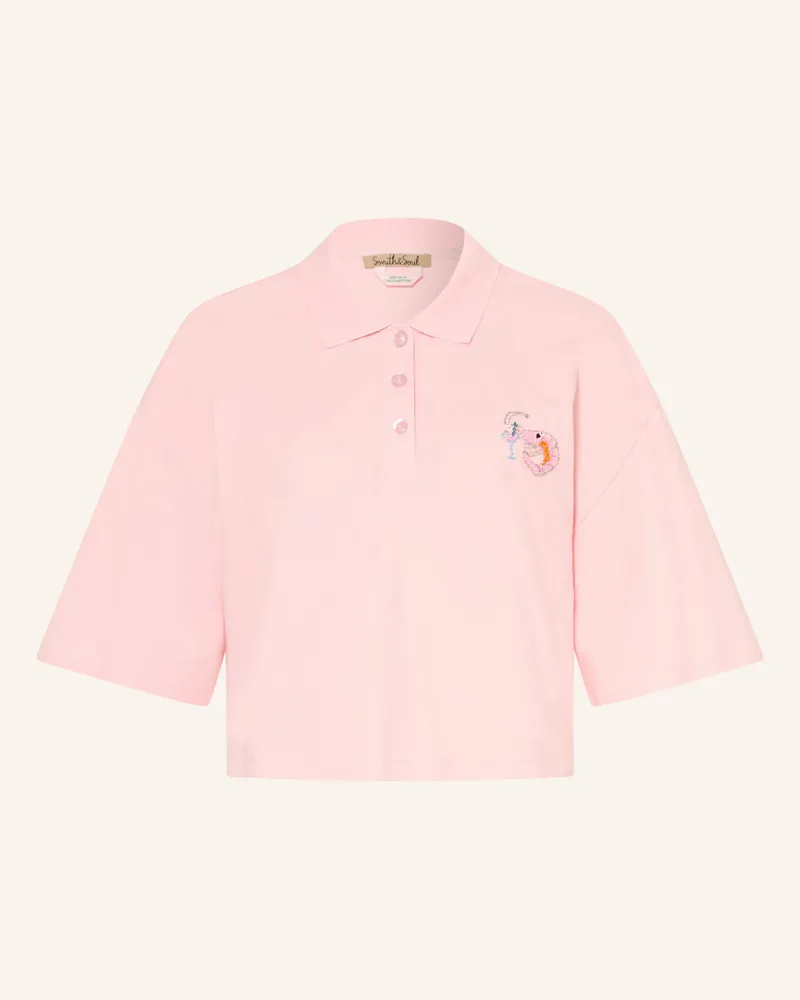Smith & Soul Piqué-Poloshirt Mit Schmuckperlen rosa Rosa