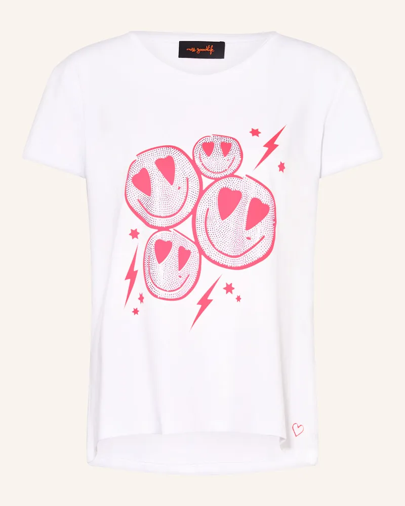 Miss Goodlife T-Shirt HEARTFACE mit Schmucksteinen Weiss