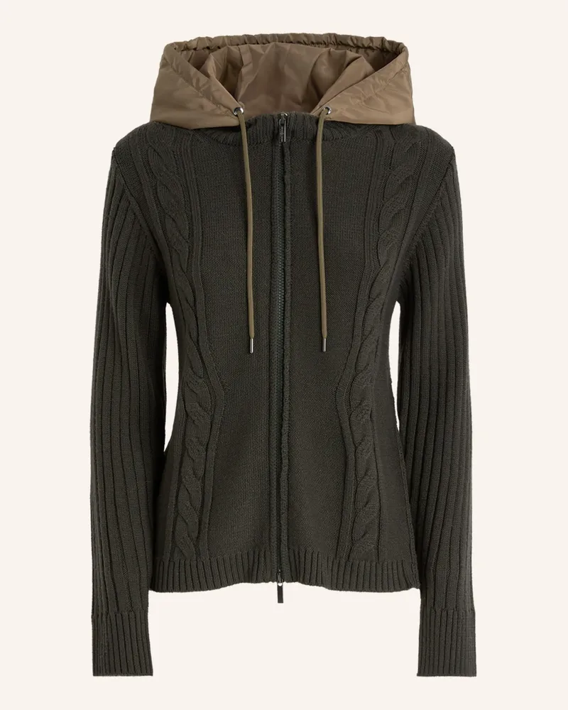 HIGH Strickjacke FREIZE im Materialmix mit abnehmbarer Kapuze Grün