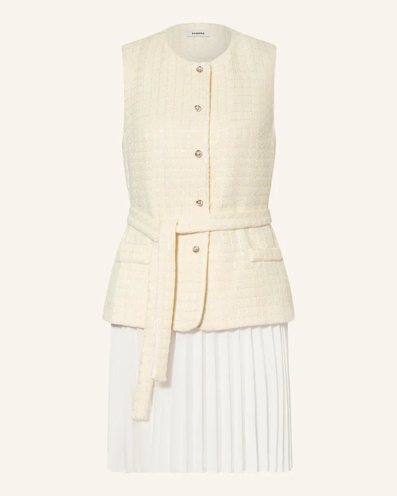 Sandro Bouclé-Kleid Mit Glitzergarn Und Plissees weiss Ecru