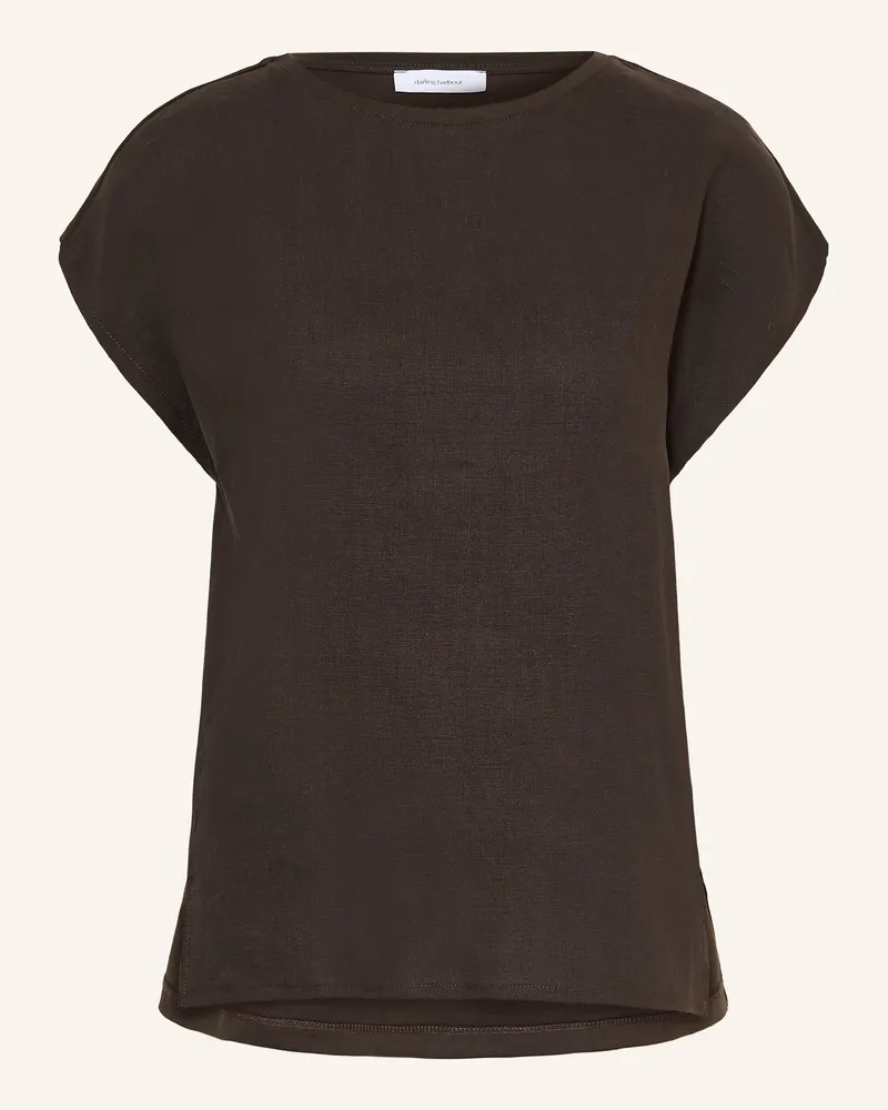 Darling Harbour T-Shirt im Materialmix mit Leinen Chocolate