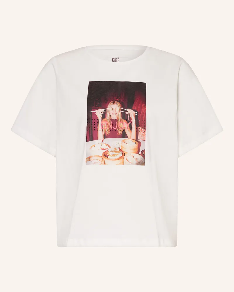 Oui  T-Shirt mit Schmucksteinen Weiss