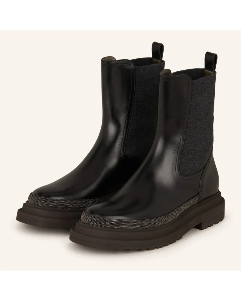 Brunello Cucinelli Chelsea-Boots mit Schmucksteinen - SCHWARZ Schwarz