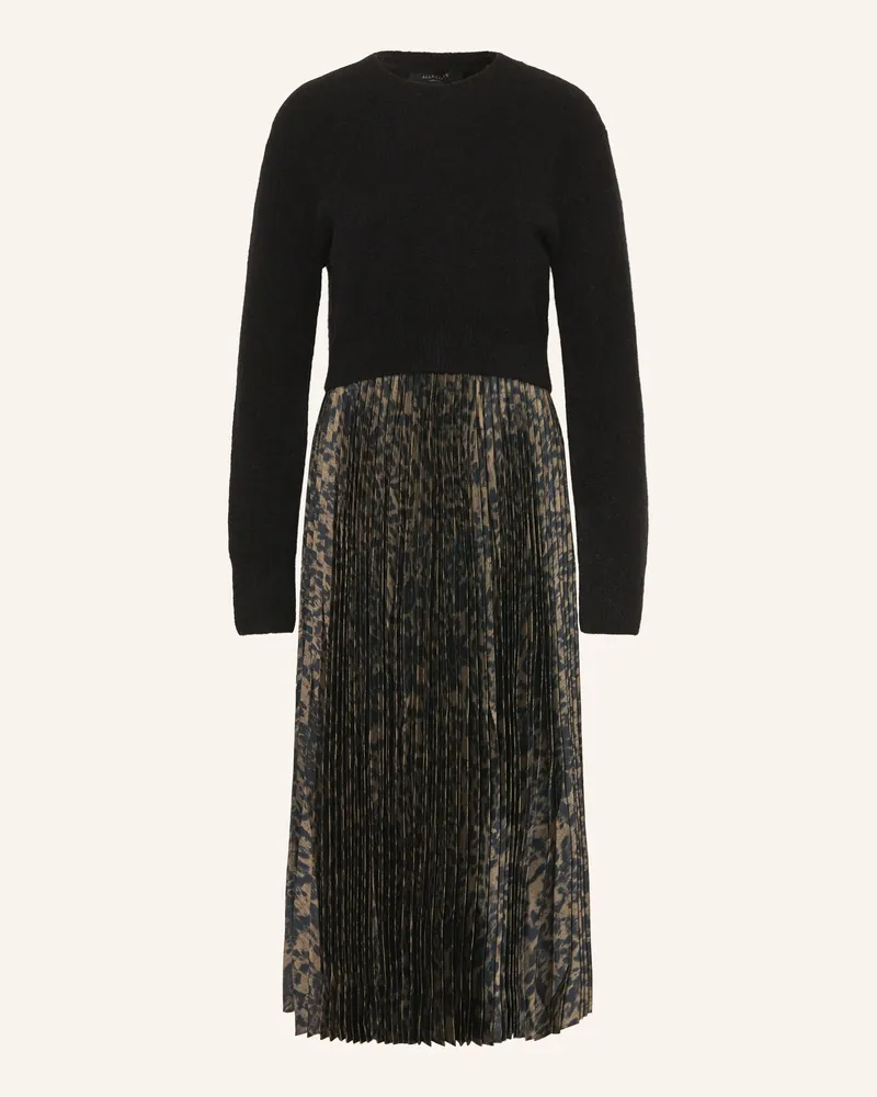 AllSaints Set EVIA: Satinkleid mit Plissees und Pullover Dunkelgrün