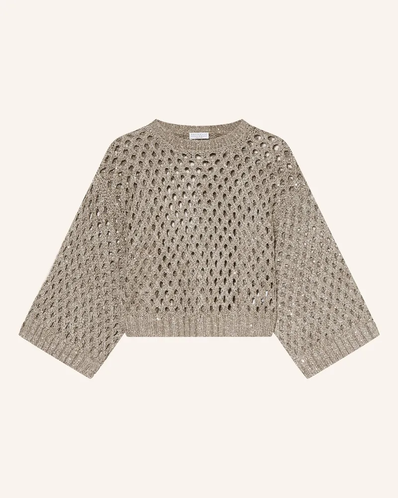 Brunello Cucinelli Pullover mit Seide und Leinen Braun
