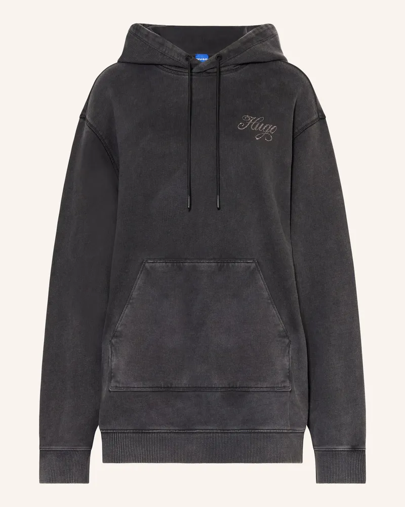 HUGO BOSS Oversized-Hoodie DEJANDRA mit Schmucksteinen Dunkelgrau