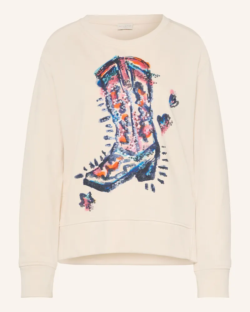 Milano Italy Sweatshirt Mit Pailletten weiss Ecru