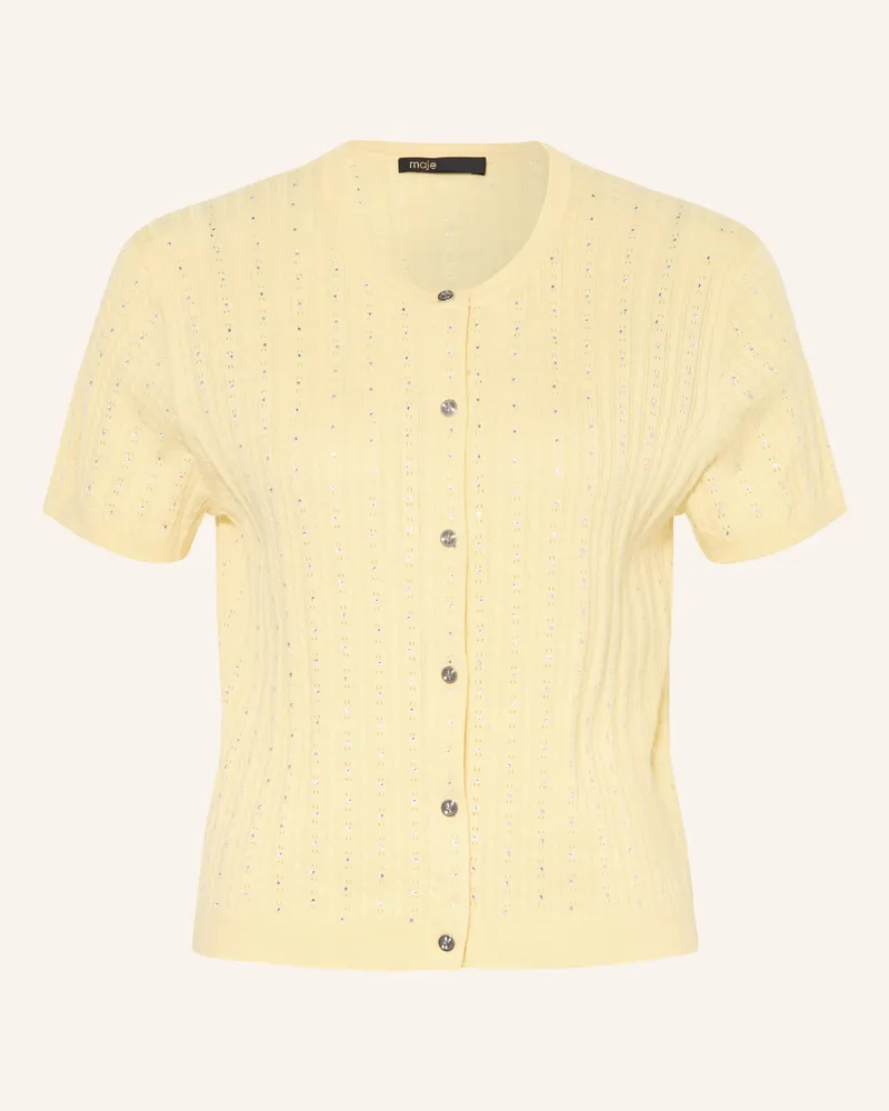 Maje Strickjacke mit Schmucksteinen Gelb