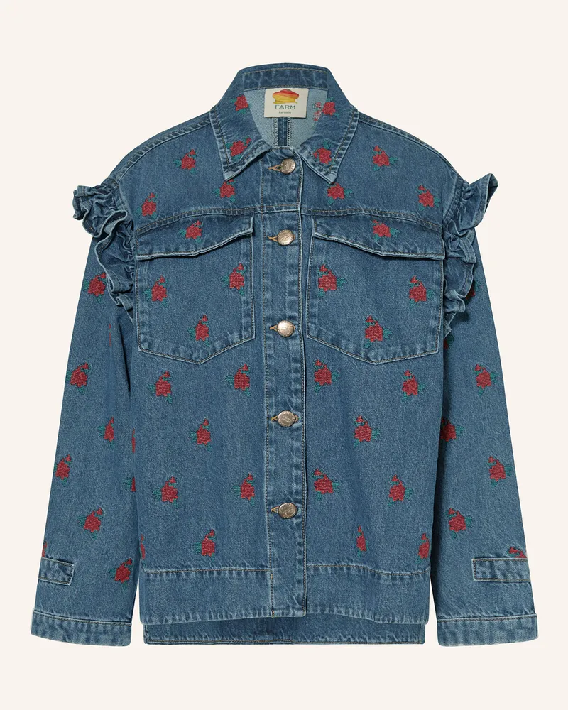 FARM Rio Jeansjacke FLOWER EMBROIDERED mit Rüschen Blau