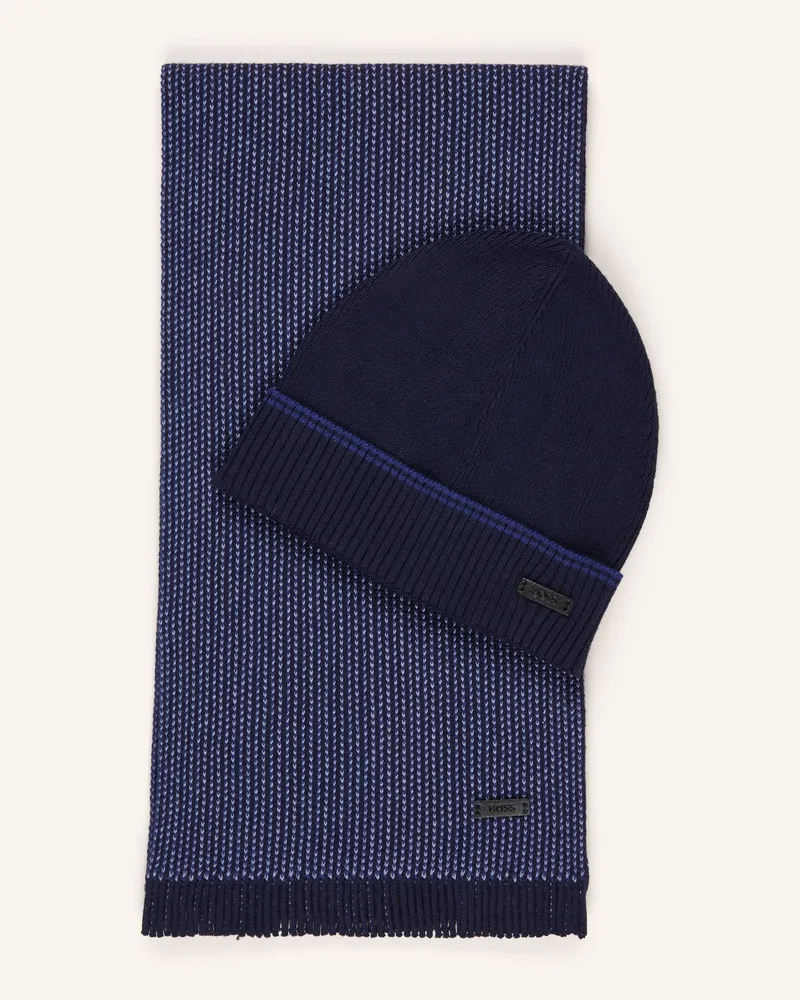 HUGO BOSS Set: Mütze und Schal Dunkelblau