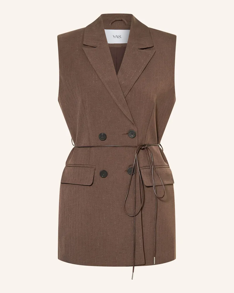 Y.A.S Blazerweste Mit Glitzergarn braun Dunkelbraun