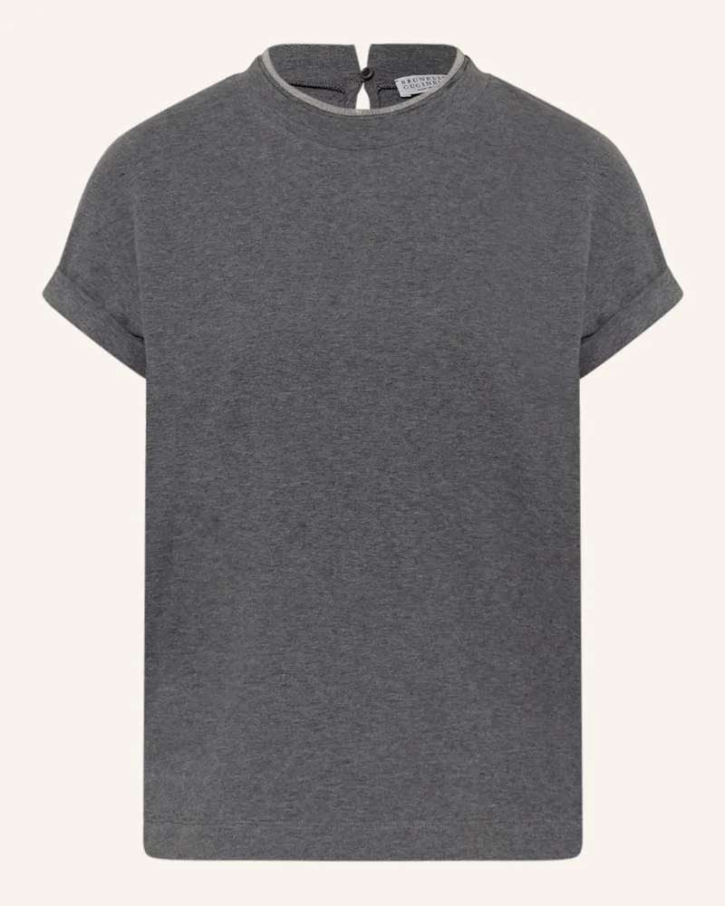 Brunello Cucinelli T-Shirt mit Zierperlen Grau