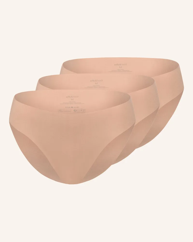 Ehrlich Textil 3er Pack Casual Cotton Slip Aus Bio-Baumwolle - Nahtlose Kanten braun Rosa