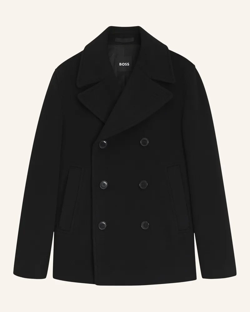 HUGO BOSS Coat H-Hyde-Peacoat-264 Slim Fit schwarz Schwarz