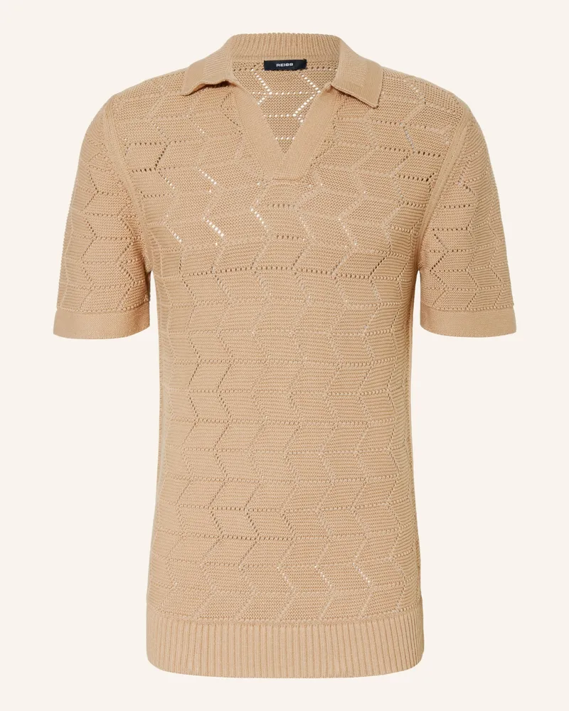 Reiss Strick-Poloshirt Belfort braun Camel