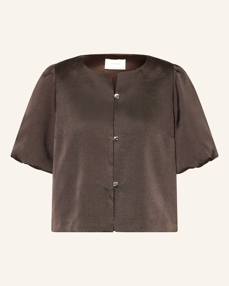 Neo Noir Blusenshirt Aisa Aus Satin braun Dunkelbraun