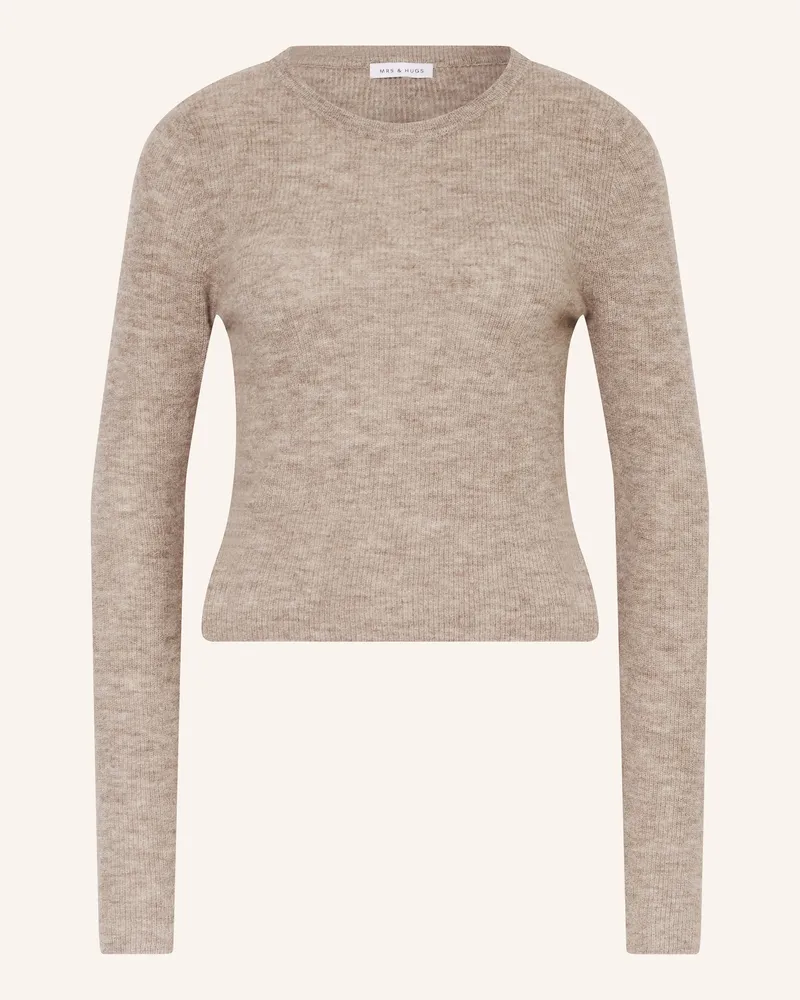 Mrs & HUGS Cropped-Pullover mit Alpaka Taupe