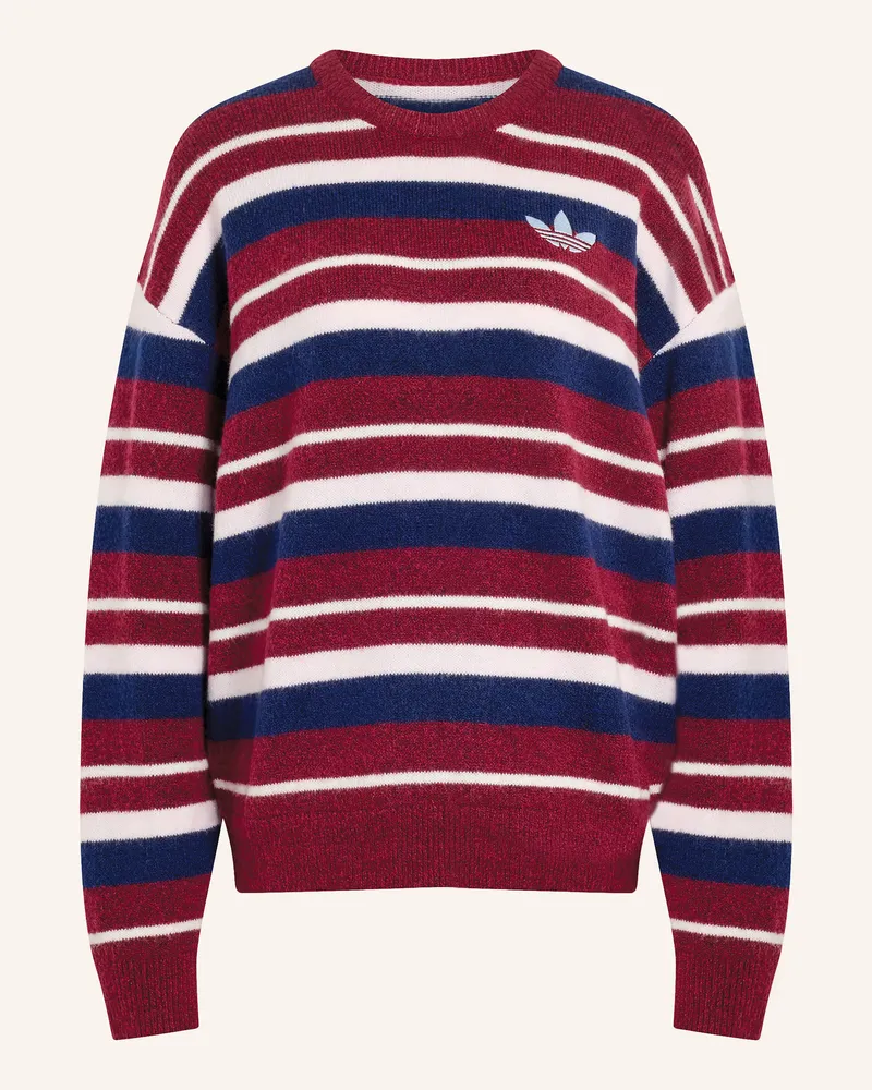 adidas Pullover Knit Essentials Striped Crew rot Dunkelrot