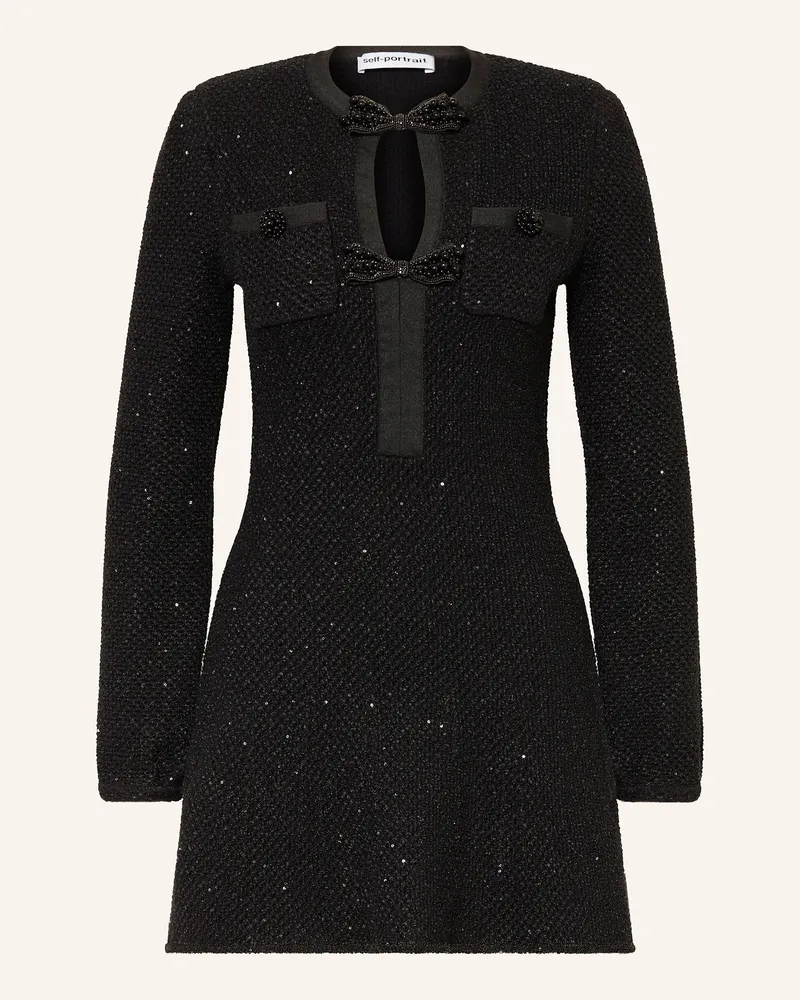 Self-Portrait Bouclé-Kleid mit Pailletten Schwarz