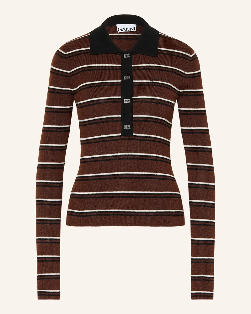 Ganni Strick-Poloshirt braun Dunkelbraun