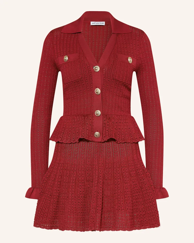 Self-Portrait Strickkleid mit Volants Rot