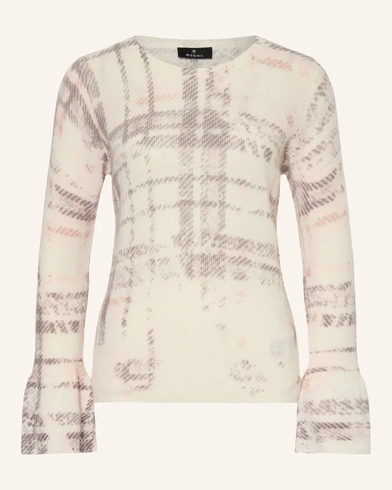 monari Pullover Mit Rüschen Und Pailletten weiss Ecru