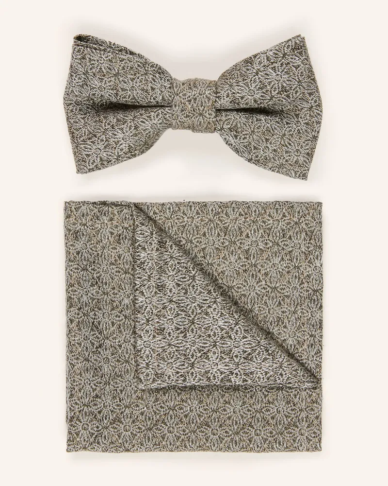 Wilvorst Set: Fliege Und Einstecktuch gruen Khaki