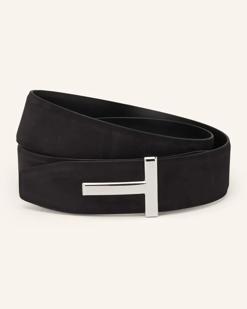 Tom Ford Ledergürtel T-Belt zum Wenden Schwarz