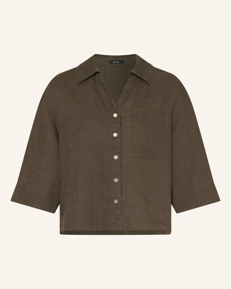 OPUS Blusenshirt Flippa Aus Leinen gruen Dunkelgrün