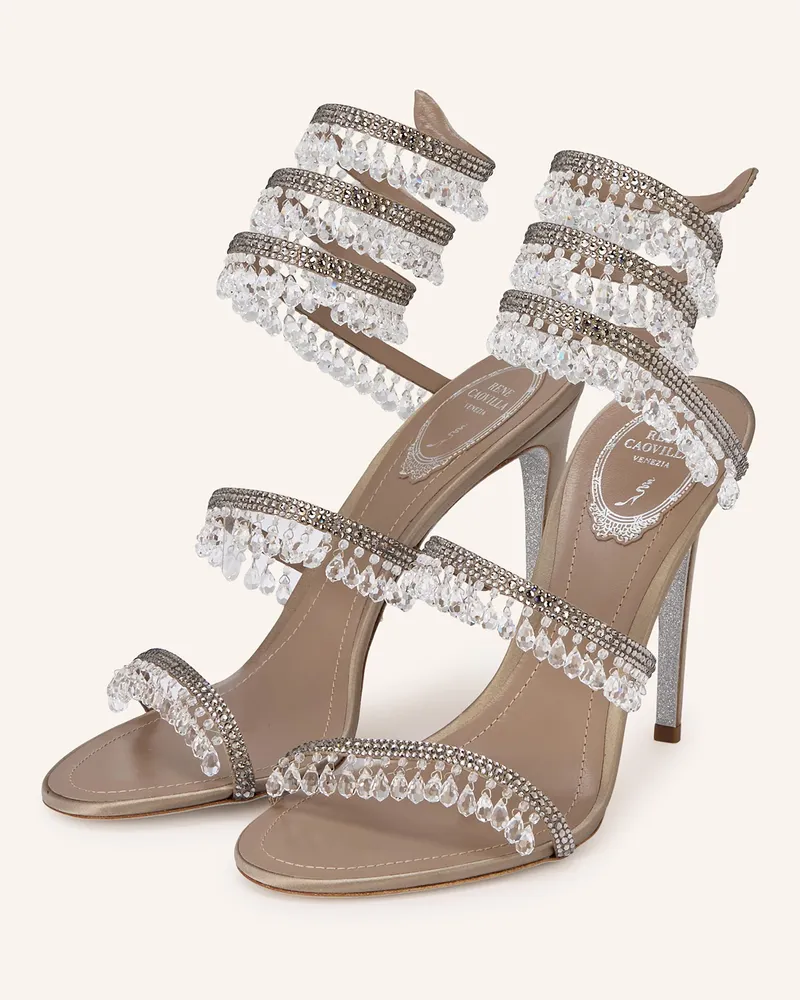 René Caovilla Sandaletten mit Schmucksteinen Taupe
