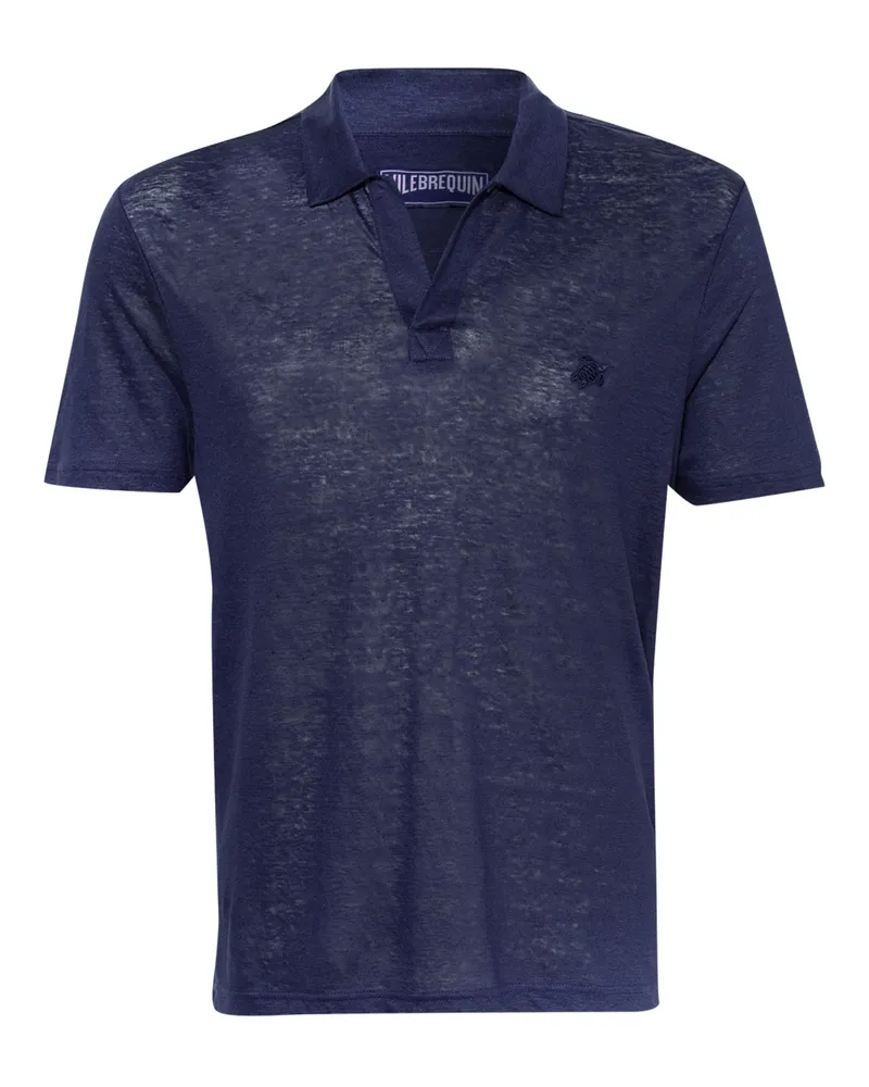 Vilebrequin Leinen-Poloshirt Pyramide blau Dunkelblau