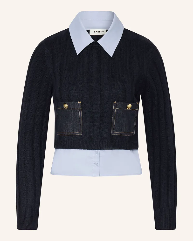 Sandro Pullover im Materialmix Dunkelblau