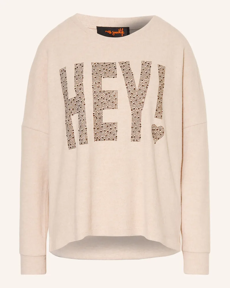 Miss Goodlife Oversized-Pullover Mit Schmucksteinen braun Beige
