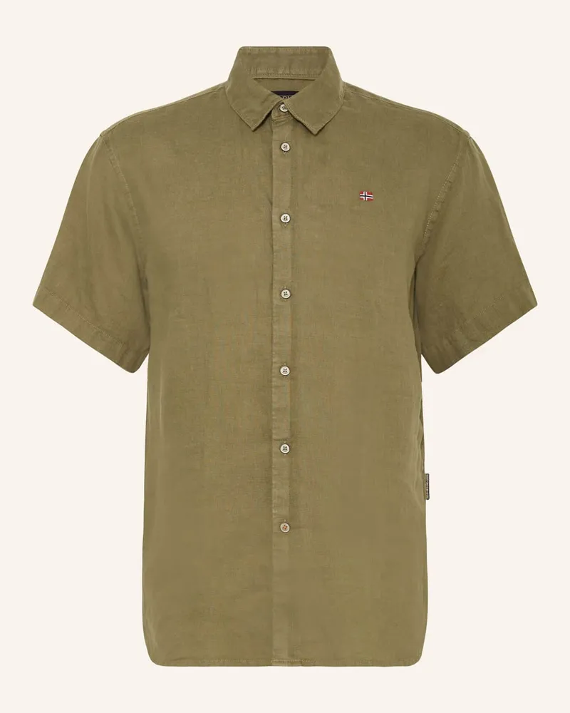 Napapijri Kurzarm-Hemd G-LINEN Regular Fit Gruen