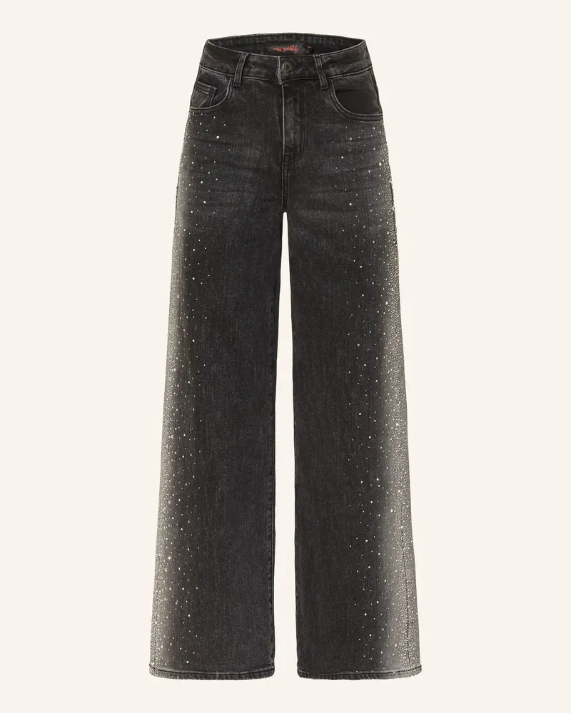 Miss Goodlife Wide Leg Jeans Mit Schmucksteinen grau 328