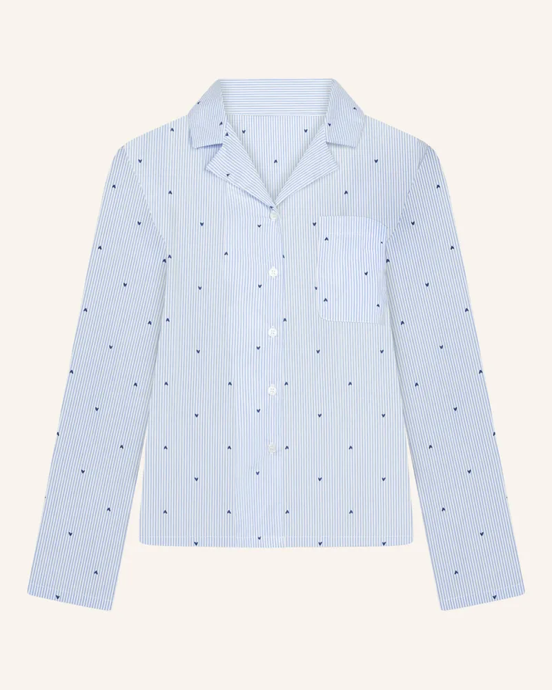 Hunkemöller Langarm Schlafshirt Cotton Stripe Heart blau Blau