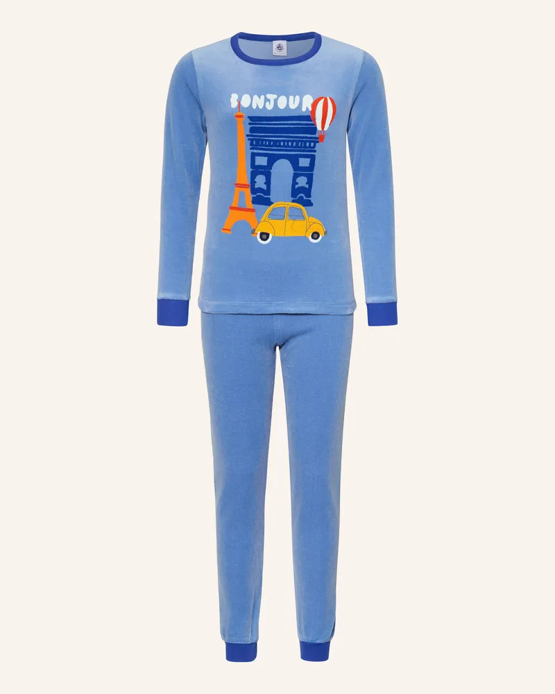 Petit Bateau Schlafanzug Aus Nicki blau Hellblau