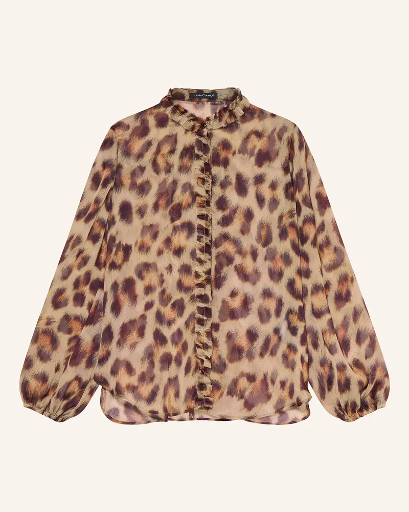 Luisa Cerano Seidenbluse mit Rüschen Hellbraun