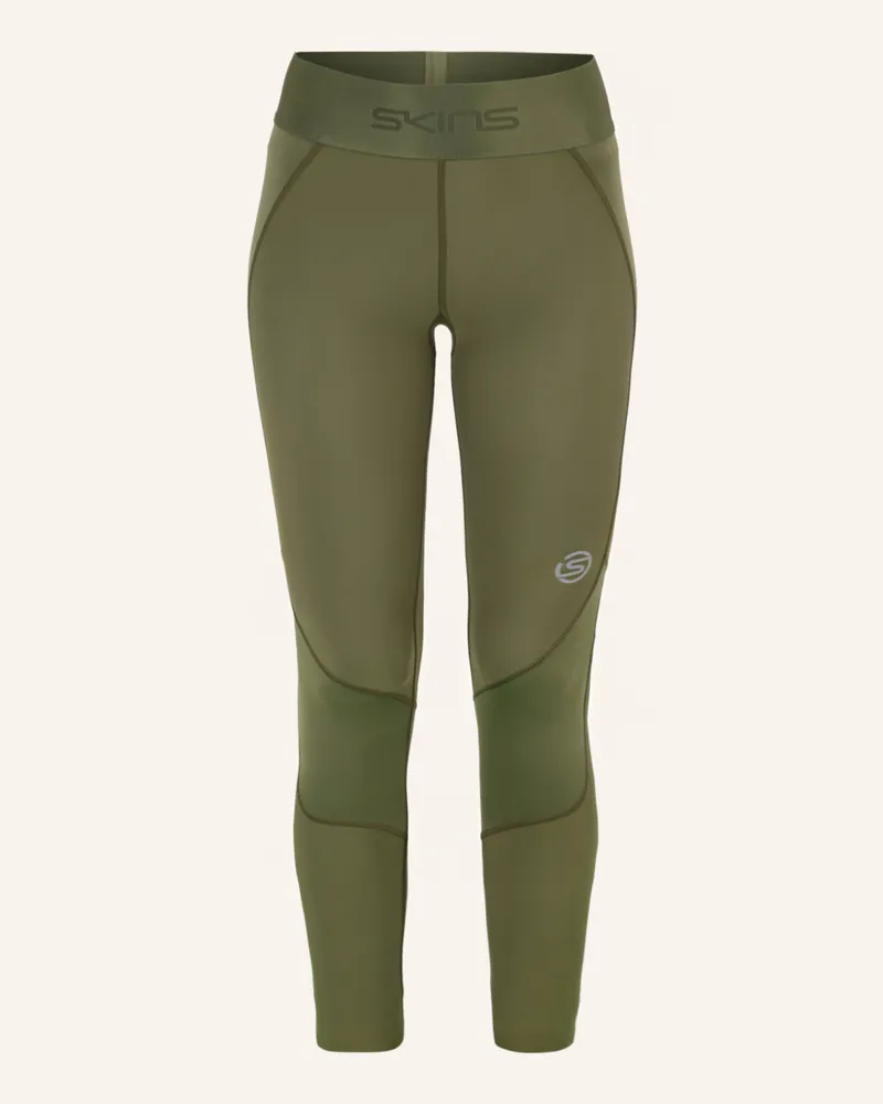 Skins 7/8-Lauftights s3 Long Tights gruen Khaki