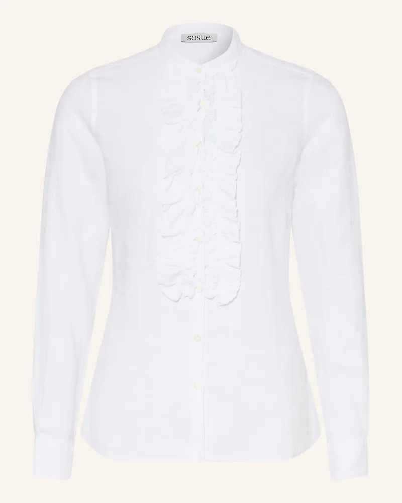 SoSUE Leinenbluse mit Rüschen Weiss