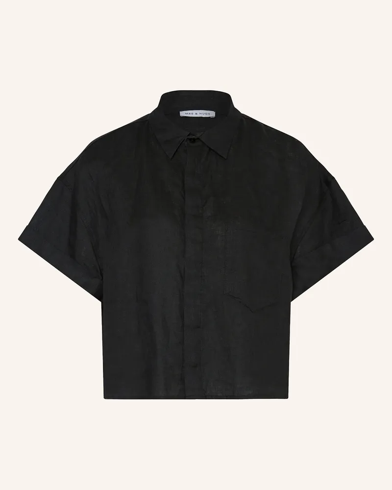 Mrs & HUGS Oversized-Hemdbluse aus Leinen Schwarz