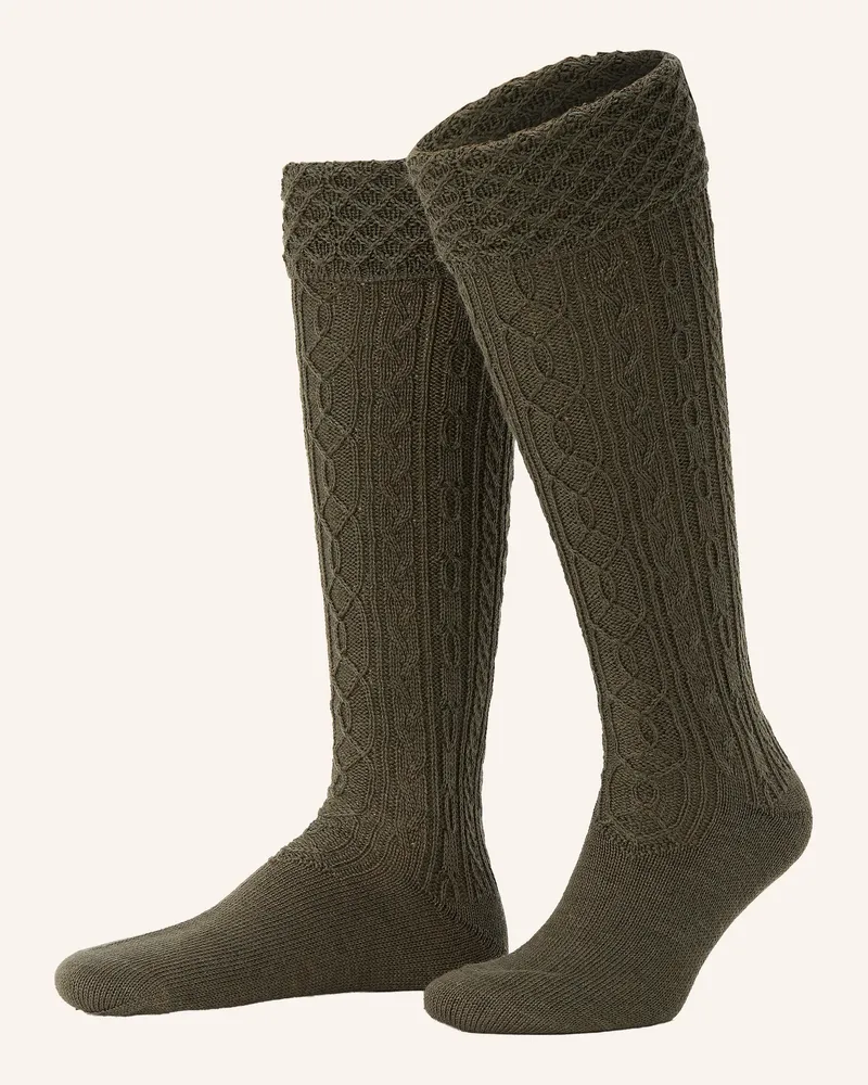 Lusana Trachten-Kniestrümpfe aus Merinowolle Dunkelgrün