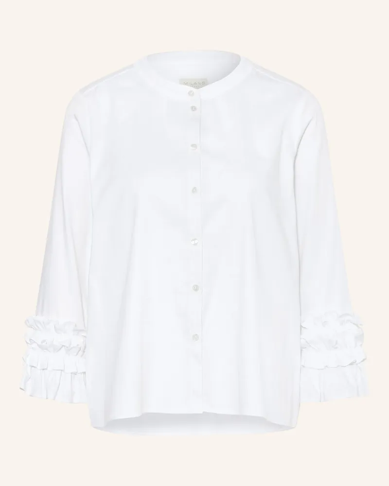 Milano Italy Bluse Mit 3/4-Arm Und Rüschen weiss Weiss