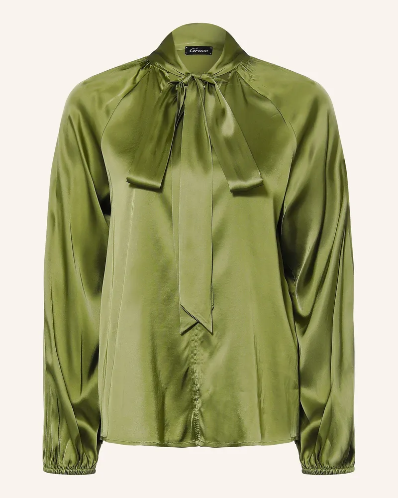 Grace Satinbluse Mit Schluppe gruen Oliv