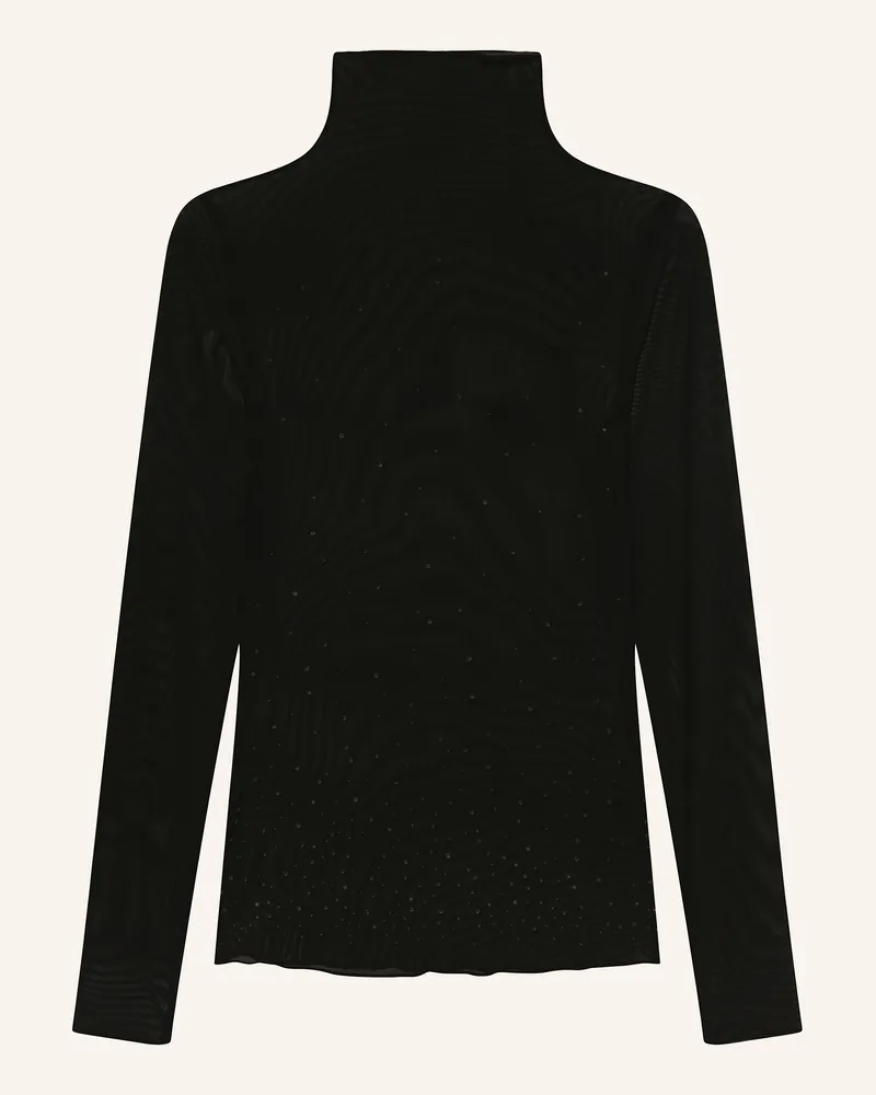 Luisa Cerano Longsleeve aus Mesh mit Schmucksteinen Schwarz